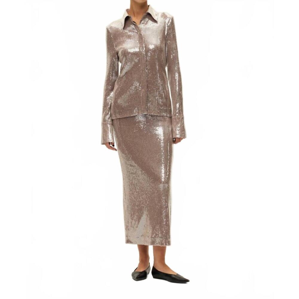 NEW ELODIE belinda sequin skirt in mink